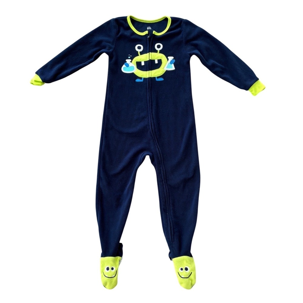 Kids Headquarters Boys Alien Scientist Fleece Footed Pajamas Navy Blue‎ 4T